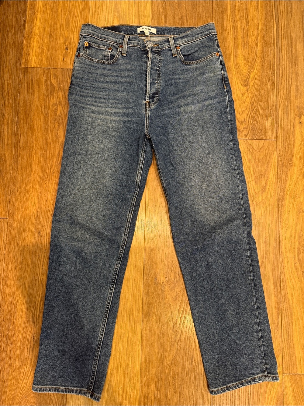 Re/Done Women's Straight Jeans in Medium Blue